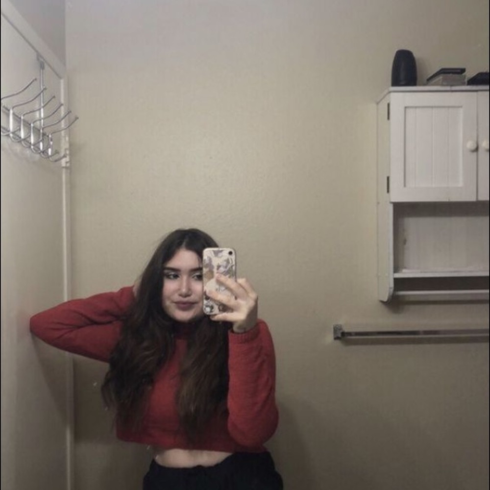 red cropped sweater